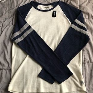 Express Long Sleeve Waffle Knit Raglan T-Shirt